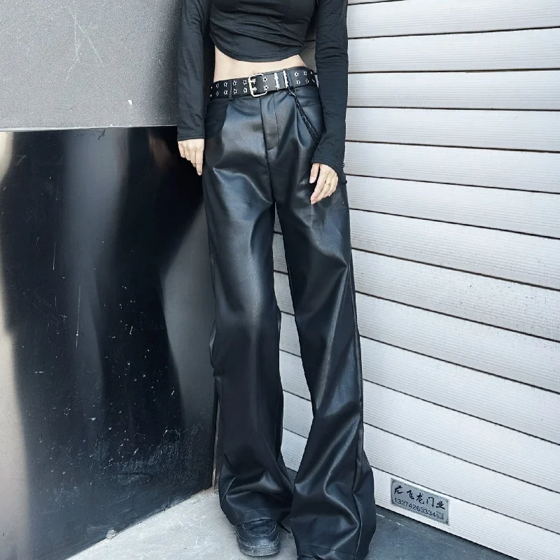 Women's Punk Faux Leather Loose Pants