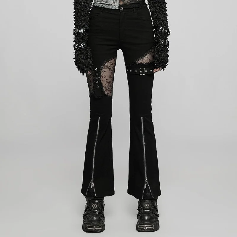 Women's Punk Front Zip Cutout Bell-bottoms