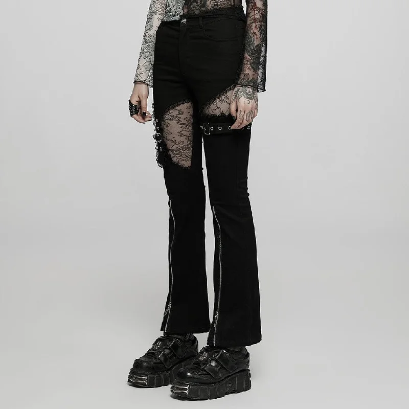 Women's Punk Front Zip Cutout Bell-bottoms