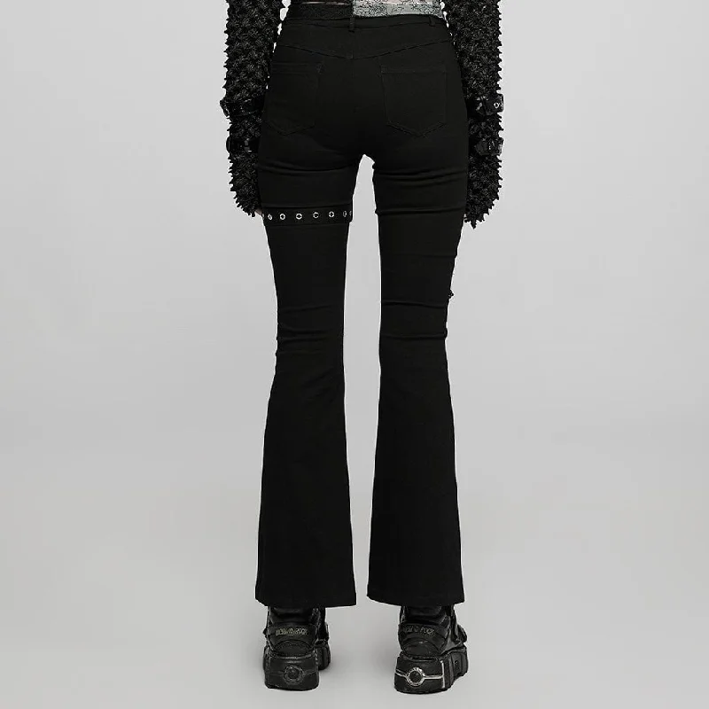 Women's Punk Front Zip Cutout Bell-bottoms