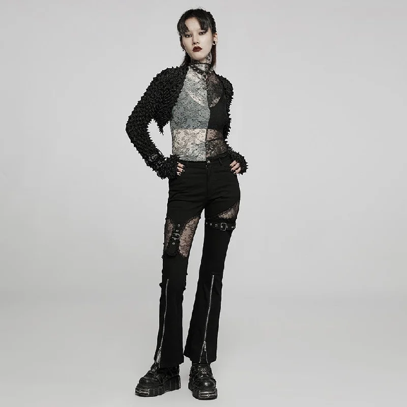 Women's Punk Front Zip Cutout Bell-bottoms