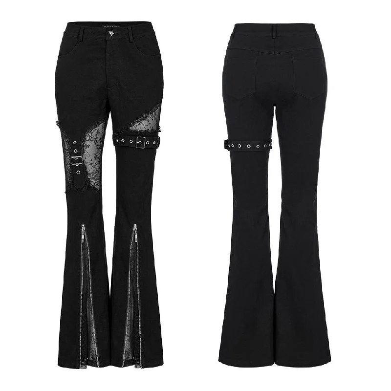 Women's Punk Front Zip Cutout Bell-bottoms