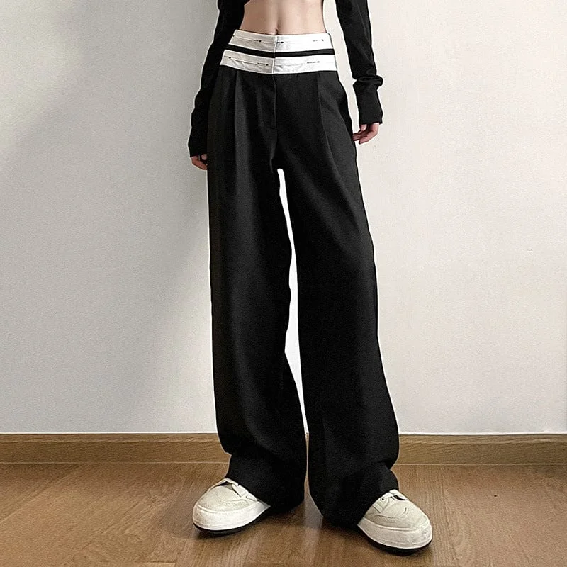 Women's Punk High-waisted Contrast Color Straight Pants