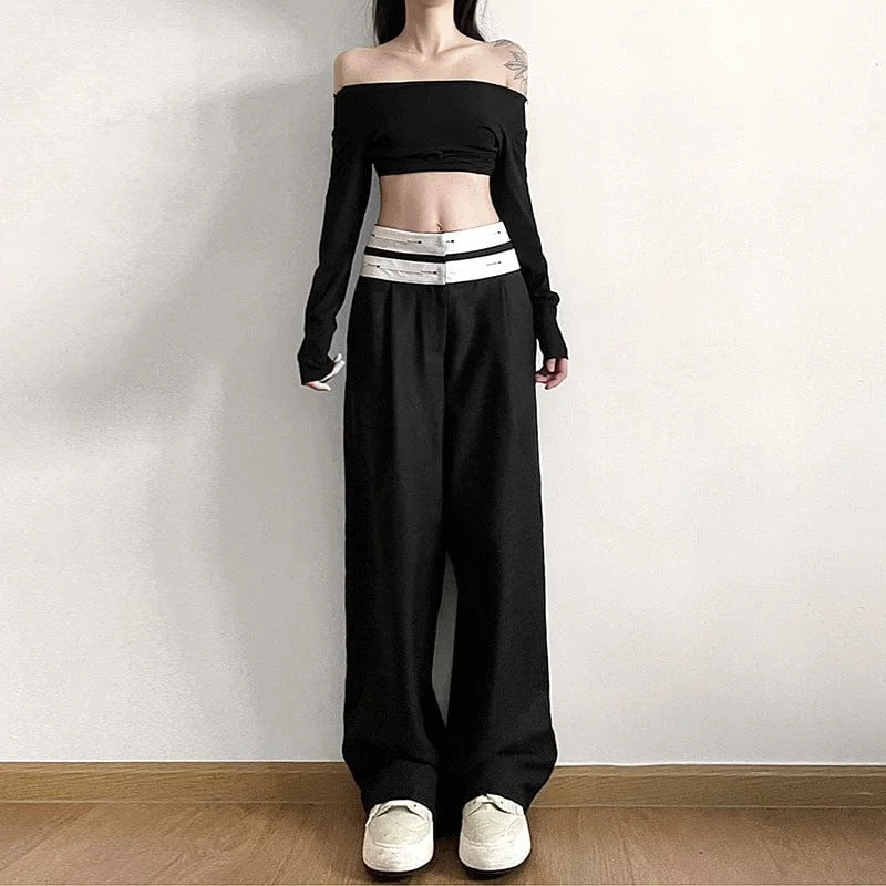 Women's Punk High-waisted Contrast Color Straight Pants