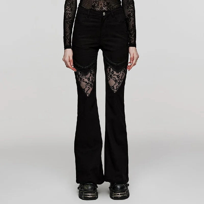 Women's Punk Lace Splice Flared Pants