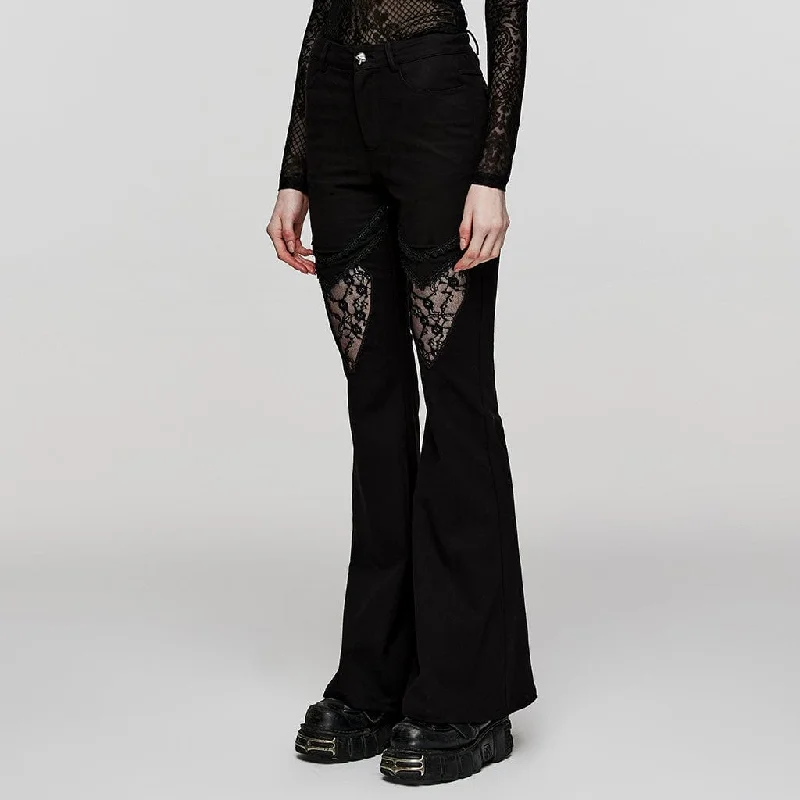 Women's Punk Lace Splice Flared Pants