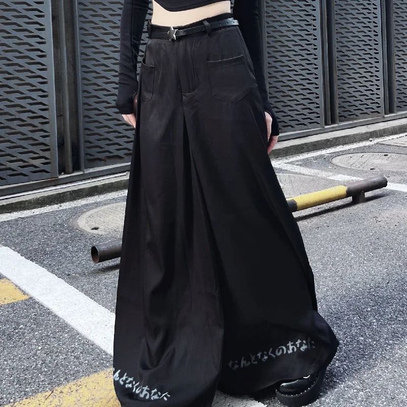 Women's Punk Letter Printed Flared Pants with Belt