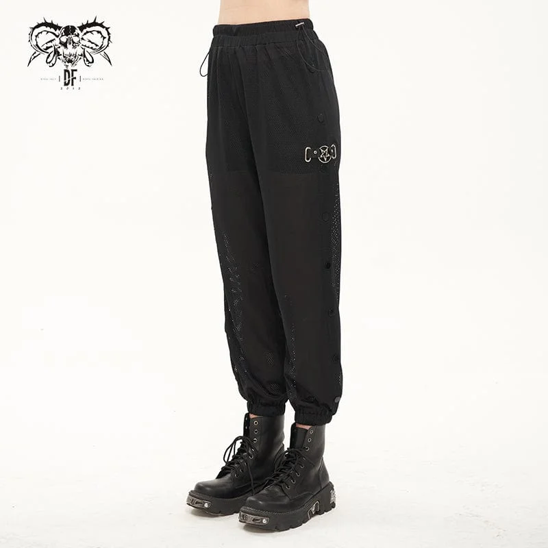 Women's Punk Mesh Buttoned Jogger Pants