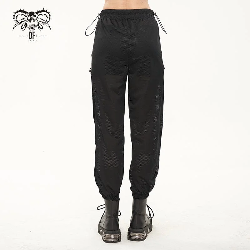 Women's Punk Mesh Buttoned Jogger Pants