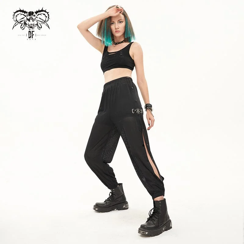 Women's Punk Mesh Buttoned Jogger Pants