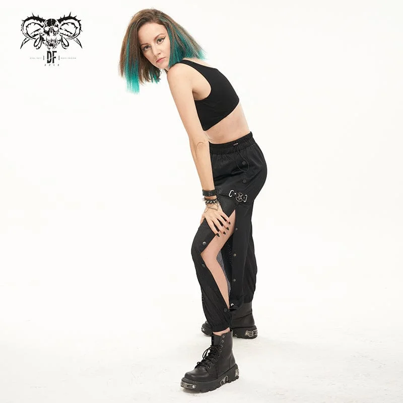 Women's Punk Mesh Buttoned Jogger Pants