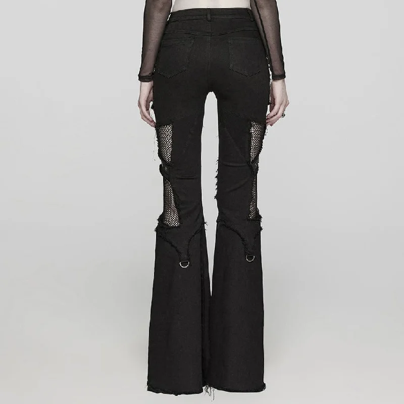 Women's Punk Mesh Eyelet Ring Flared Pants