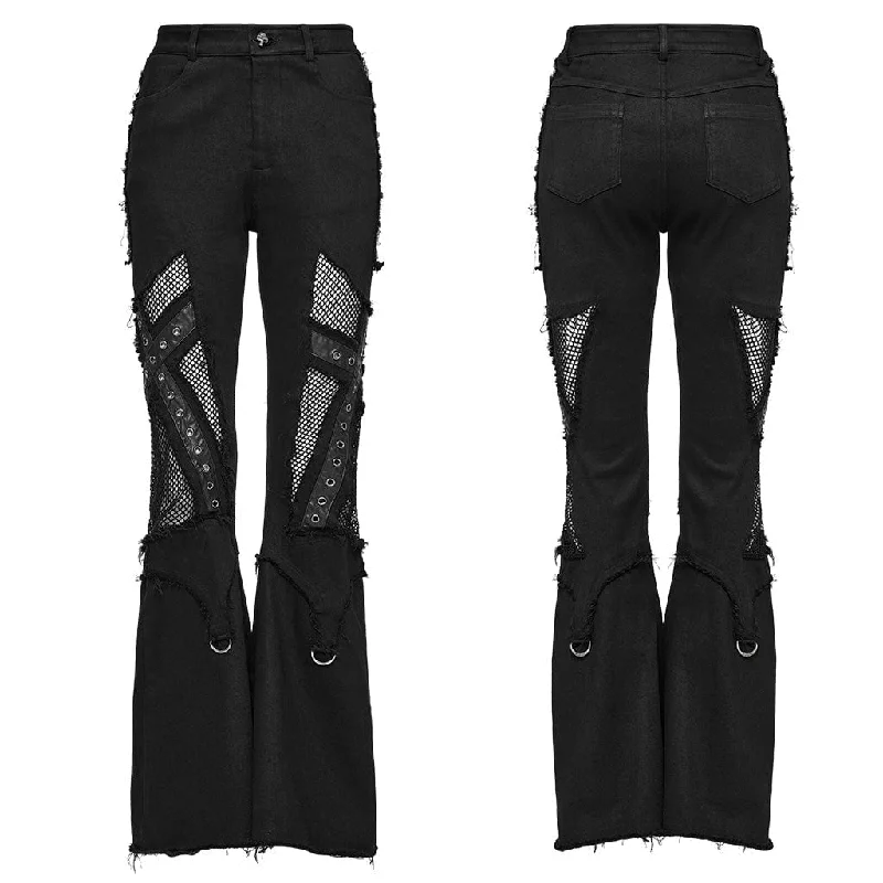 Women's Punk Mesh Eyelet Ring Flared Pants