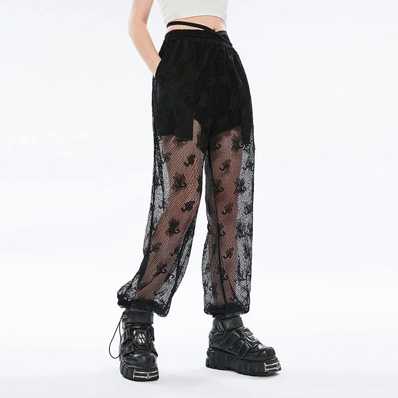 Women's Punk Mesh Sheer Harem Pants