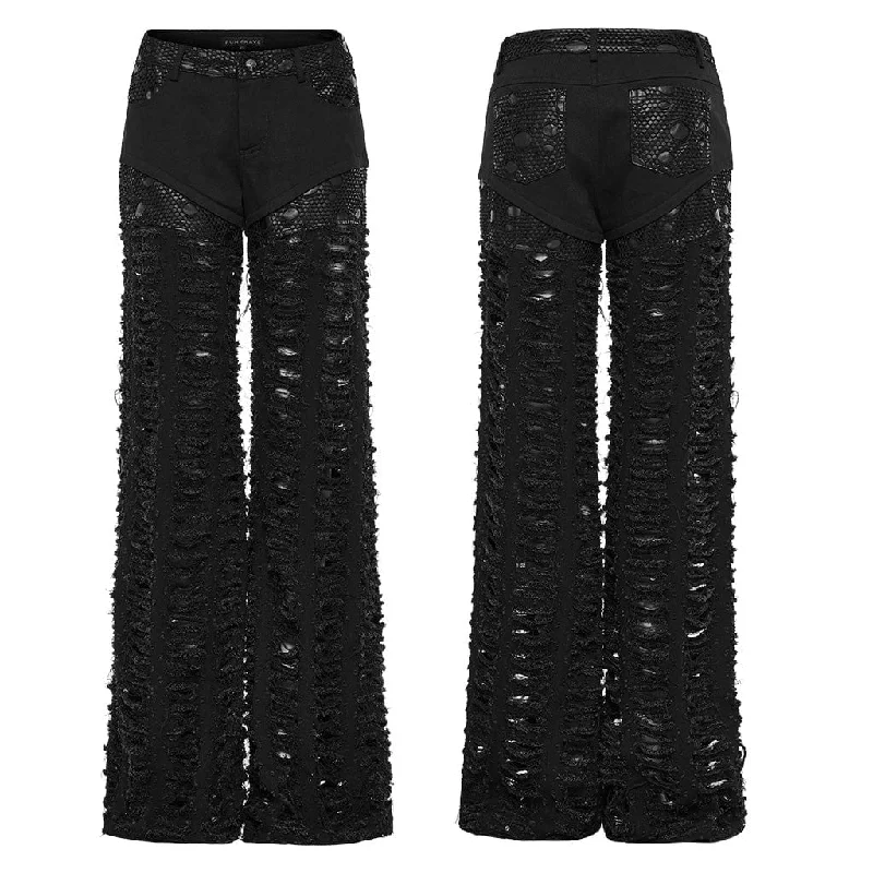 Women's Punk Mesh Splice Ripped Straight Pants