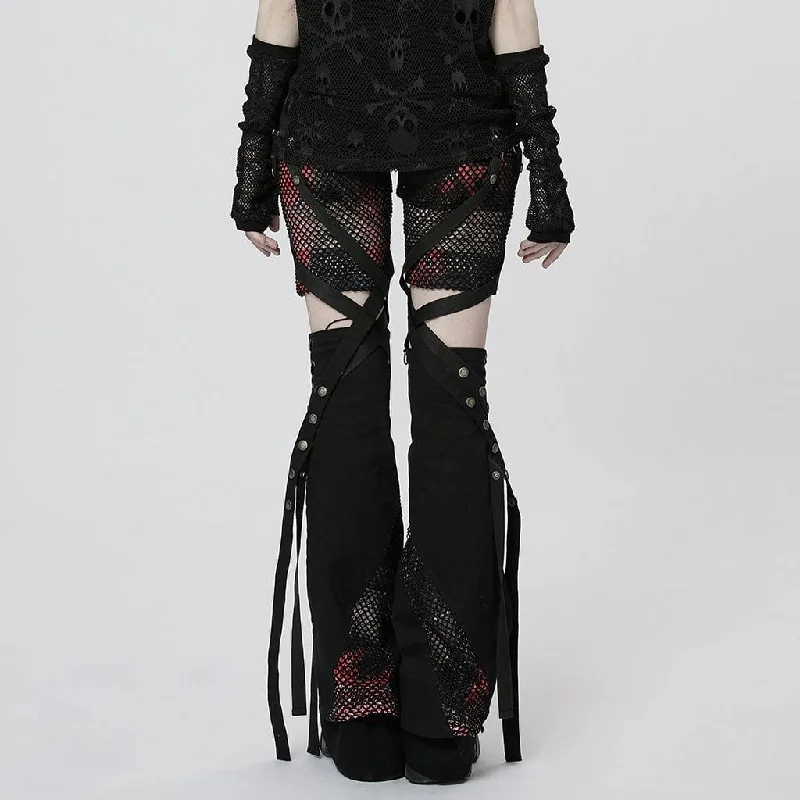 Women's Punk Mesh Splice Strap Detachable Pants