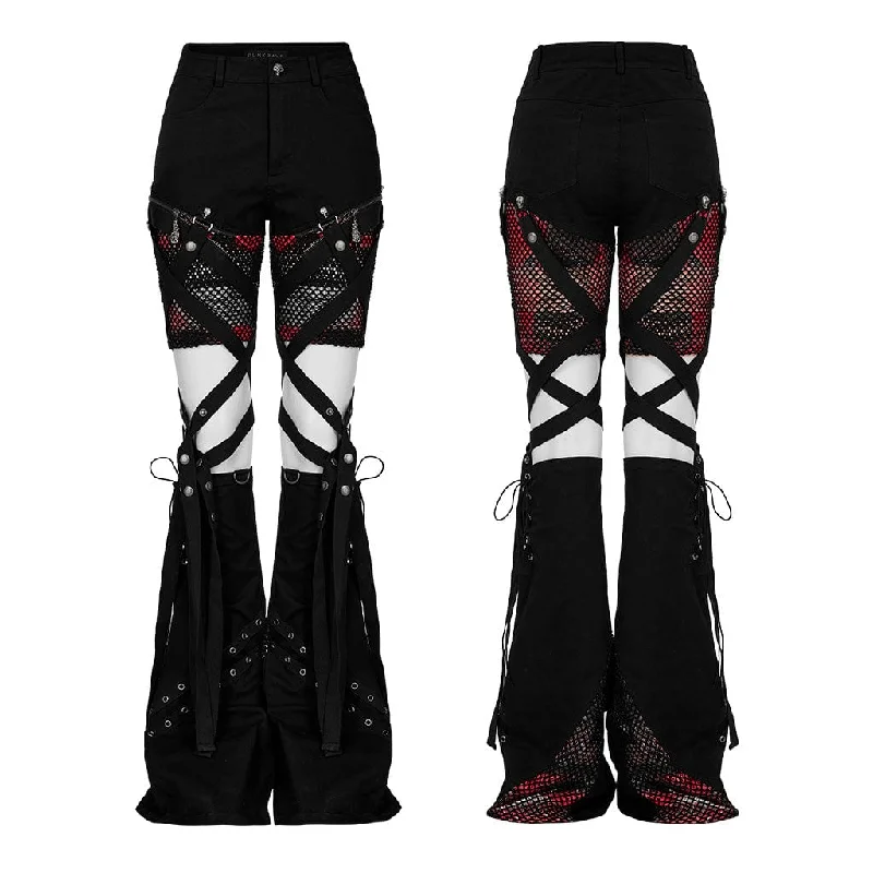 Women's Punk Mesh Splice Strap Detachable Pants