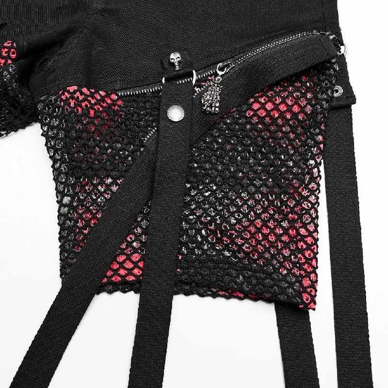 Women's Punk Mesh Splice Strap Detachable Pants