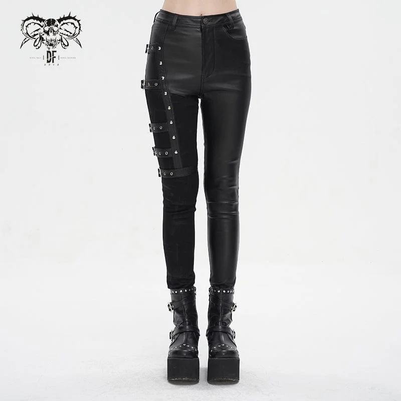 Women's Punk Multi-buckle Splice Pants