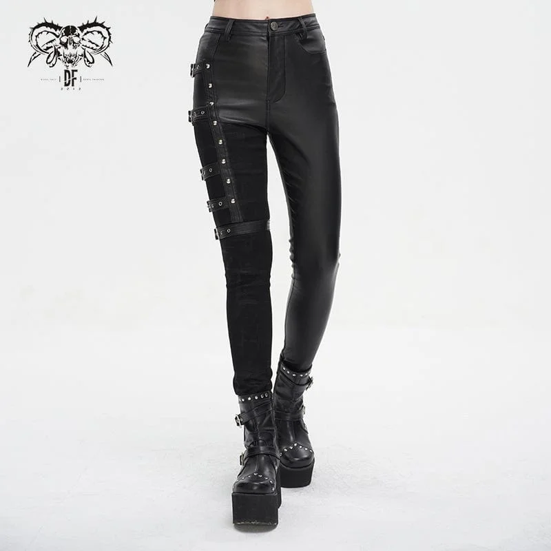 Women's Punk Multi-buckle Splice Pants