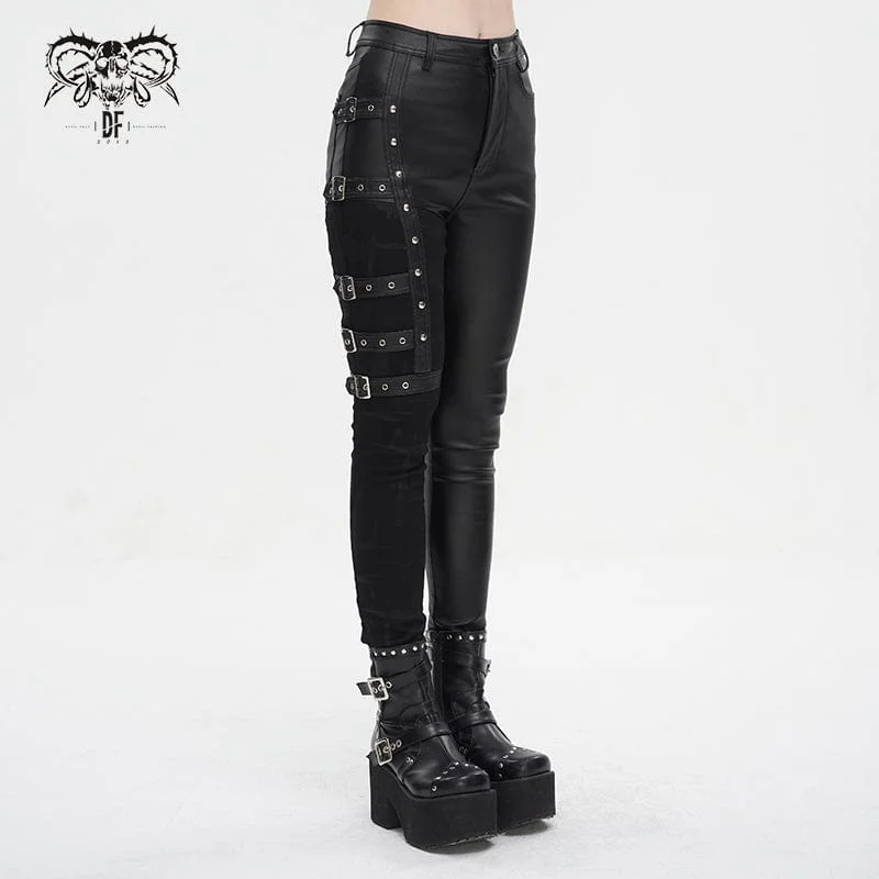 Women's Punk Multi-buckle Splice Pants