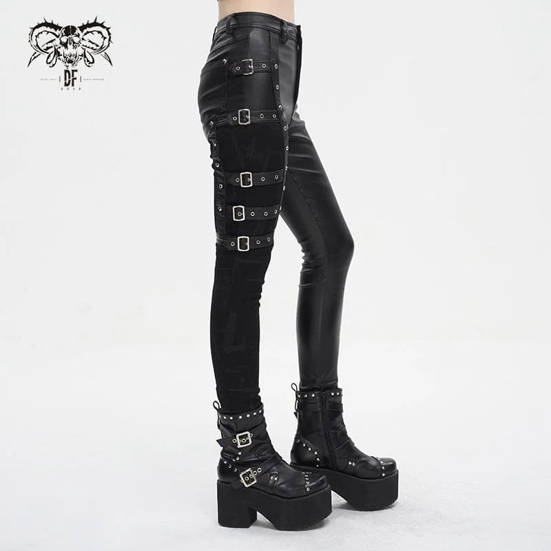 Women's Punk Multi-buckle Splice Pants