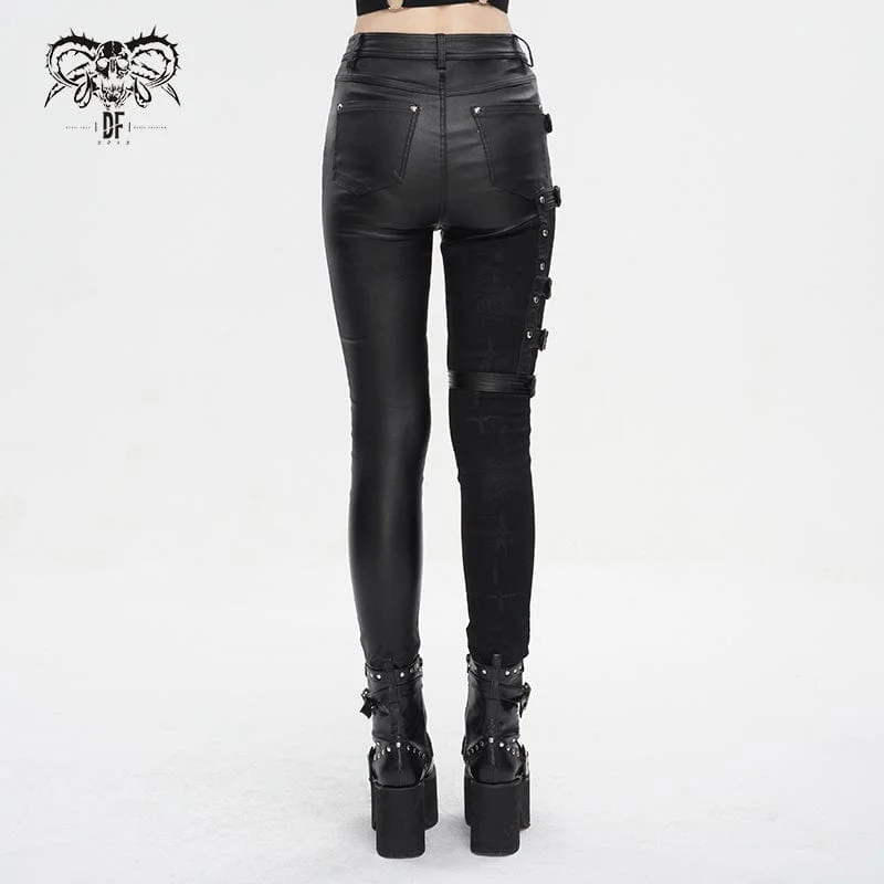 Women's Punk Multi-buckle Splice Pants