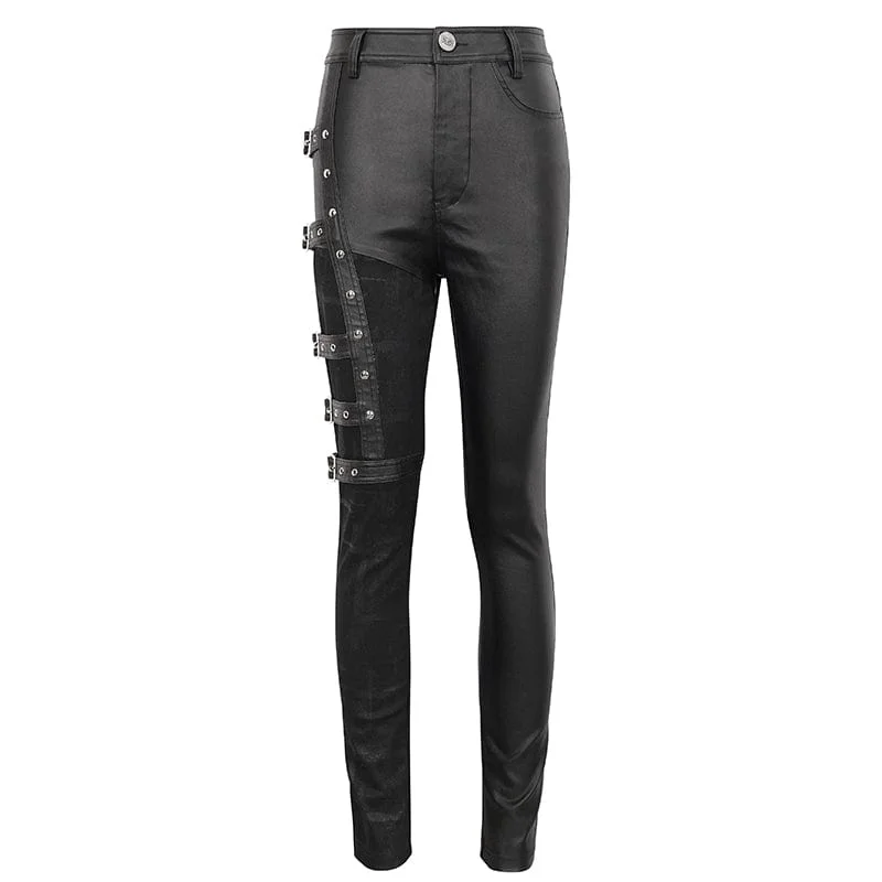 Women's Punk Multi-buckle Splice Pants