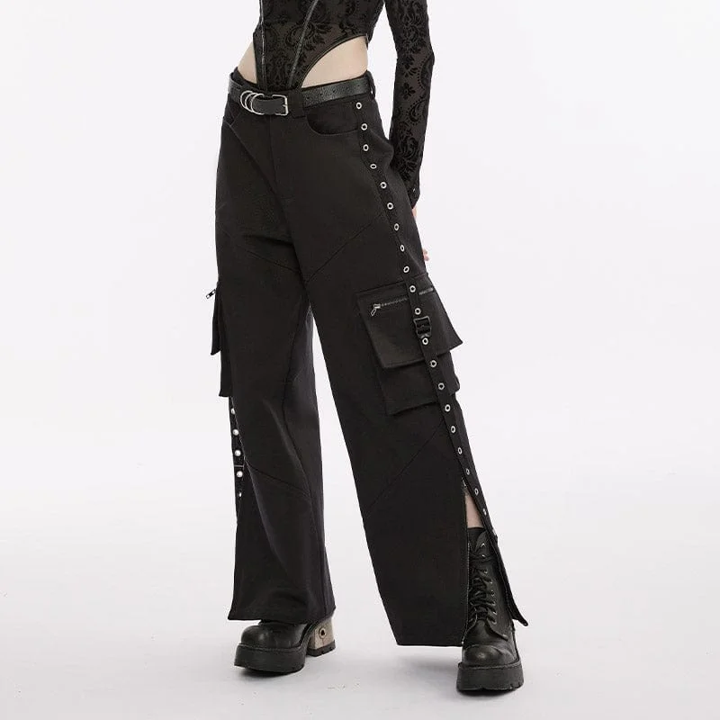 Women's Punk Multi-pocket Eyelets Straight Pants