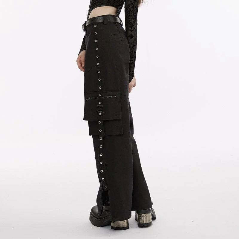 Women's Punk Multi-pocket Eyelets Straight Pants