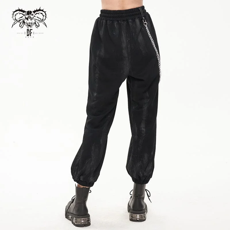 Women's Punk Ripped Metal Chain Lantern Pants