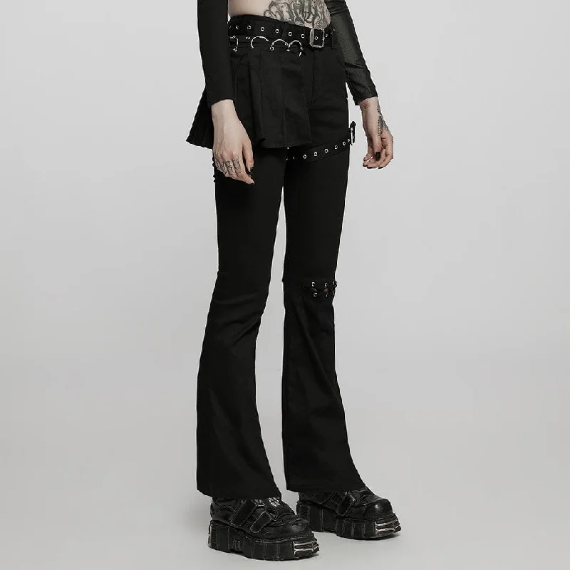 Women's Punk Strap Lacing-up Bell-bottoms