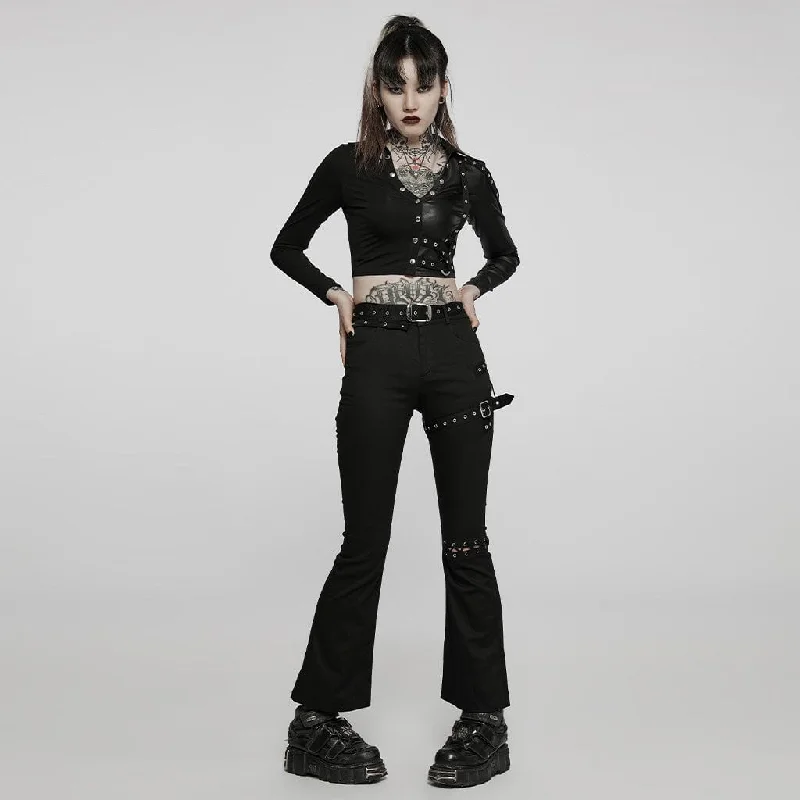 Women's Punk Strap Lacing-up Bell-bottoms