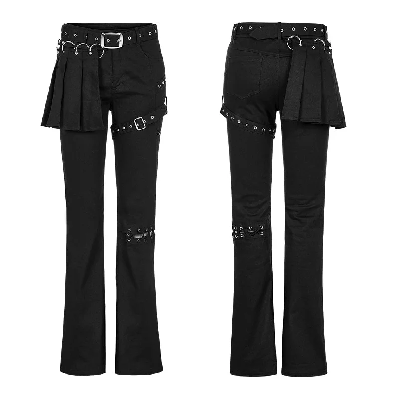 Women's Punk Strap Lacing-up Bell-bottoms