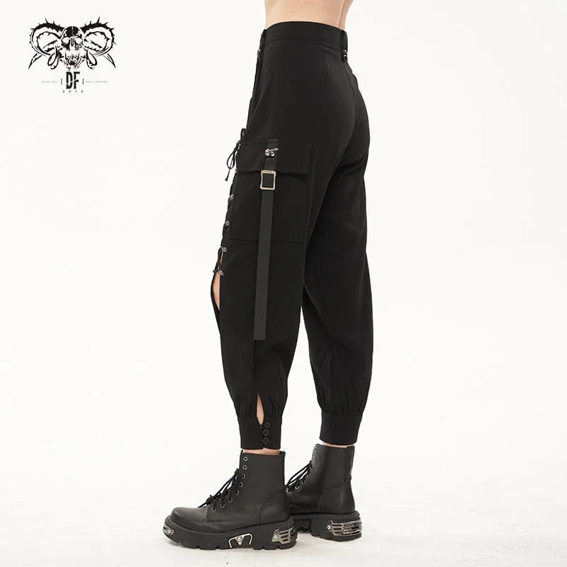 Women's Punk Strappy Big-pocket Jogger Pants