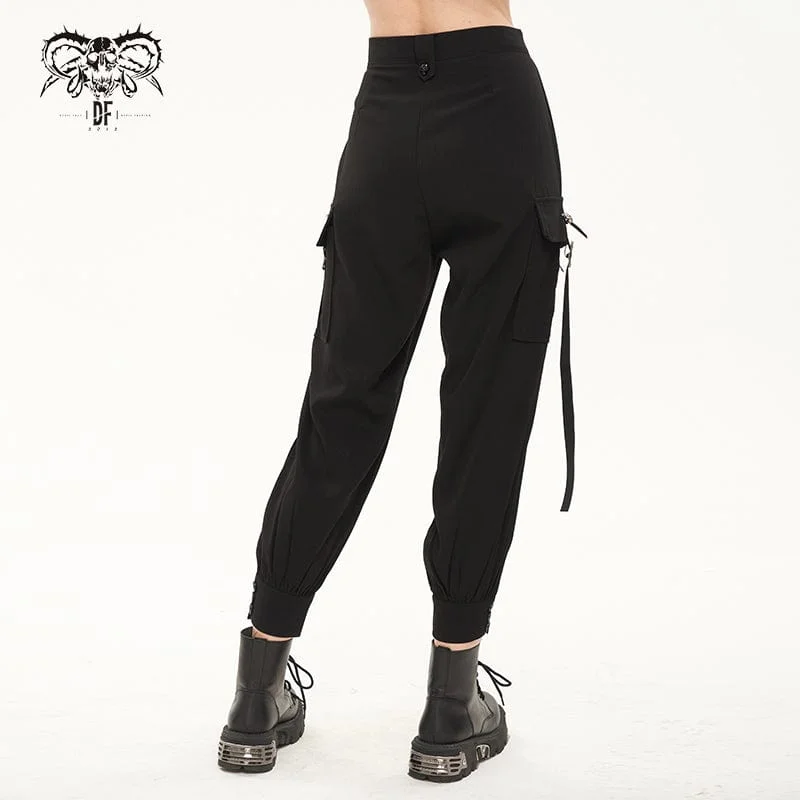 Women's Punk Strappy Big-pocket Jogger Pants