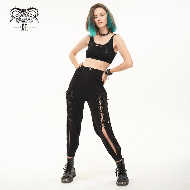 Women's Punk Strappy Big-pocket Jogger Pants