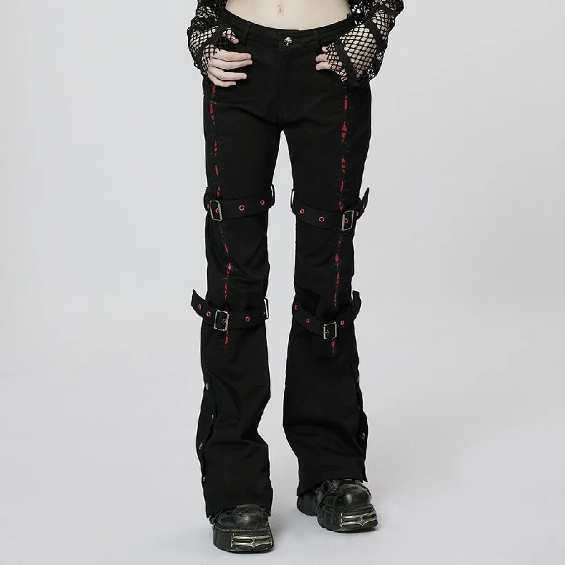 Women's Punk Thorns Embroidered Buckles Pants