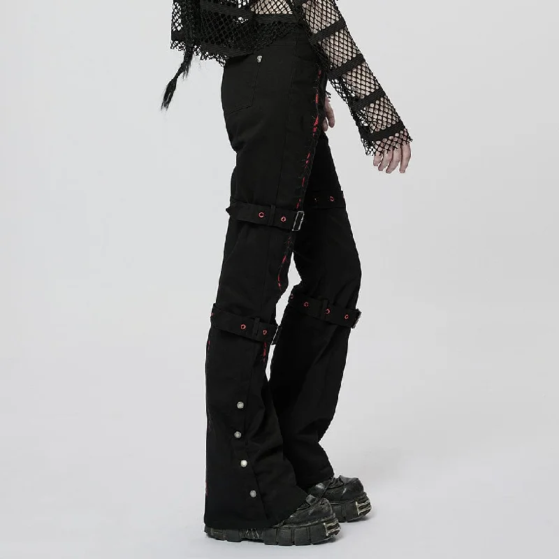 Women's Punk Thorns Embroidered Buckles Pants