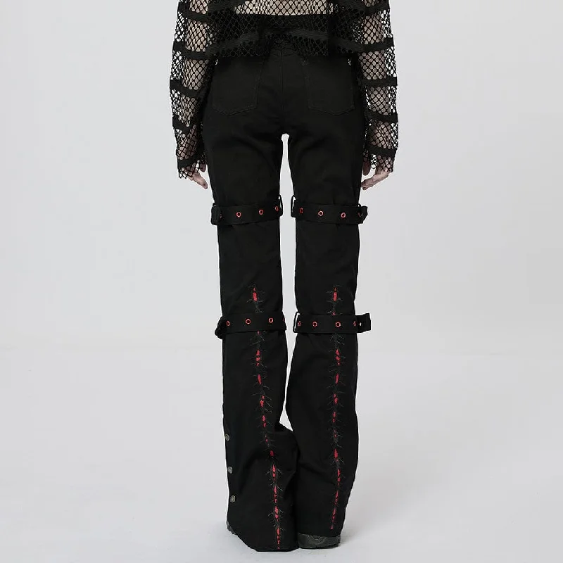 Women's Punk Thorns Embroidered Buckles Pants