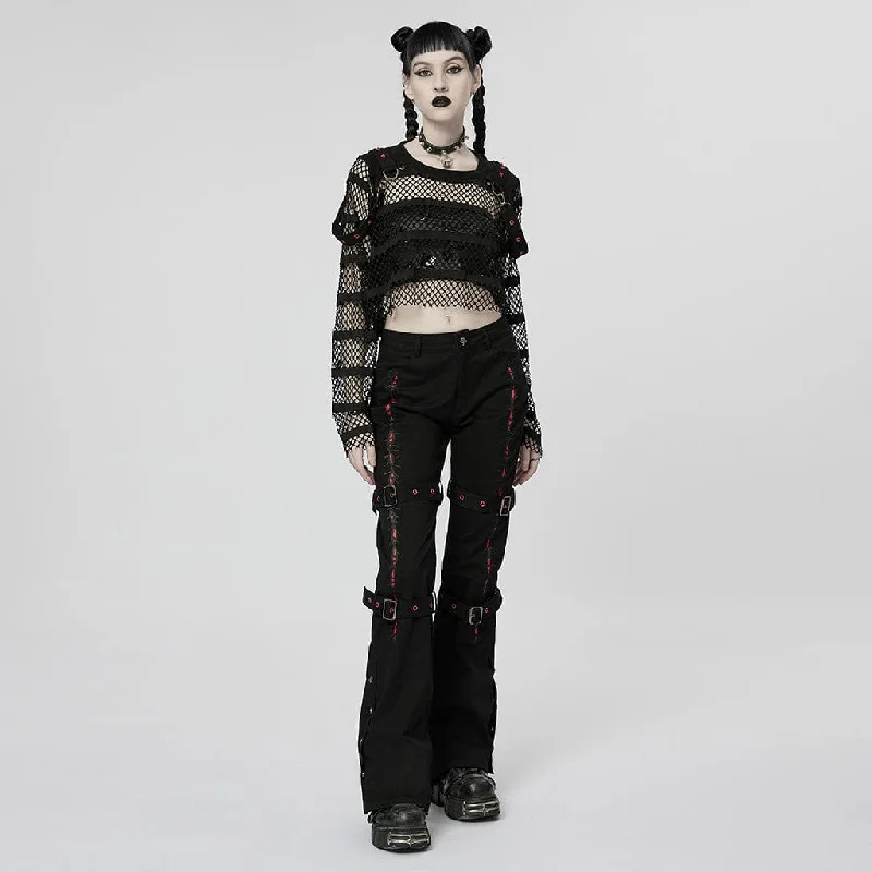 Women's Punk Thorns Embroidered Buckles Pants