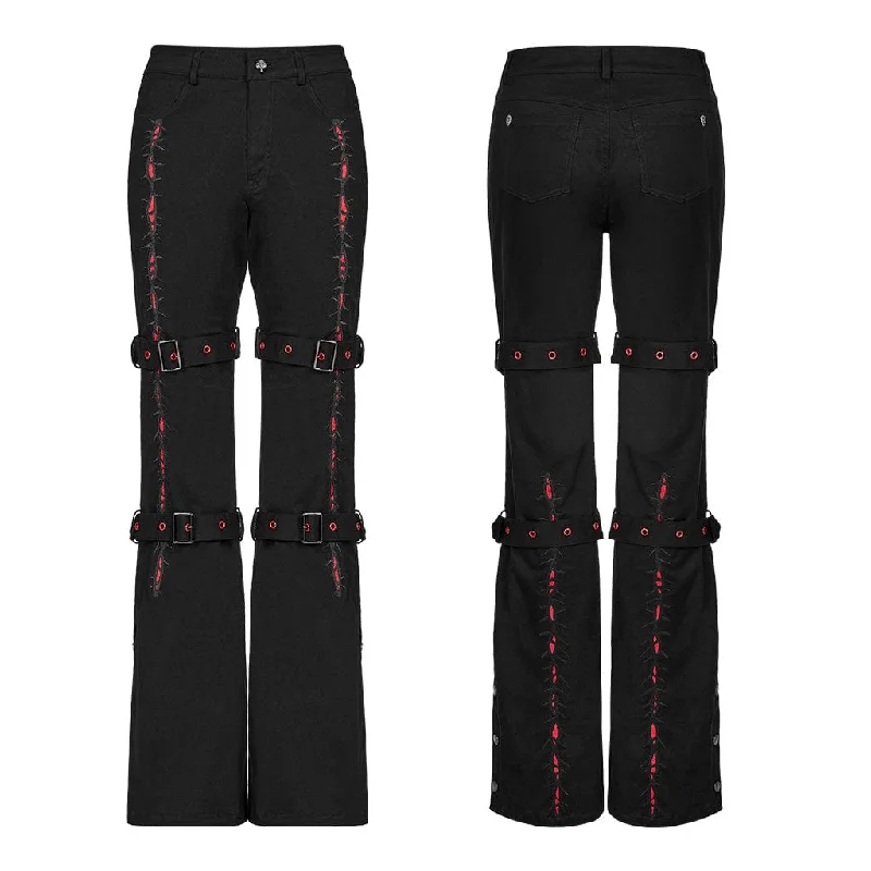 Women's Punk Thorns Embroidered Buckles Pants