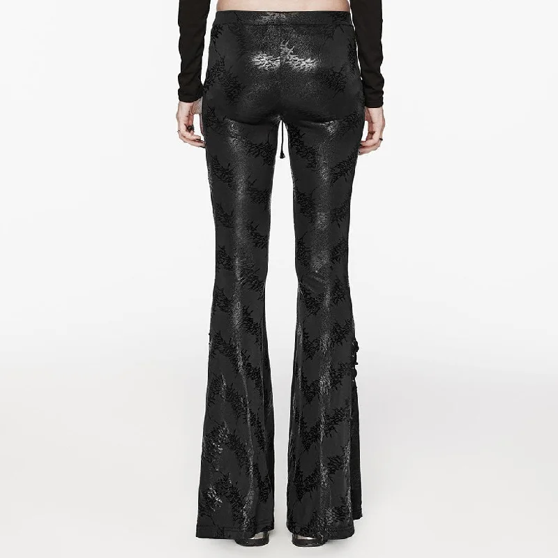 Women's Punk Thorns Printed Lace-up Flared Pants Black