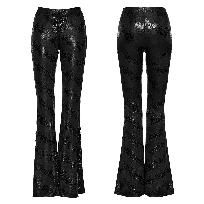 Women's Punk Thorns Printed Lace-up Flared Pants Black