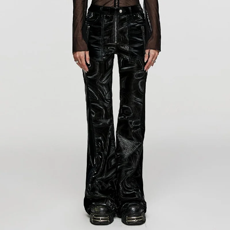 Women's Punk Wave Printed Faux Leather Flared Pants