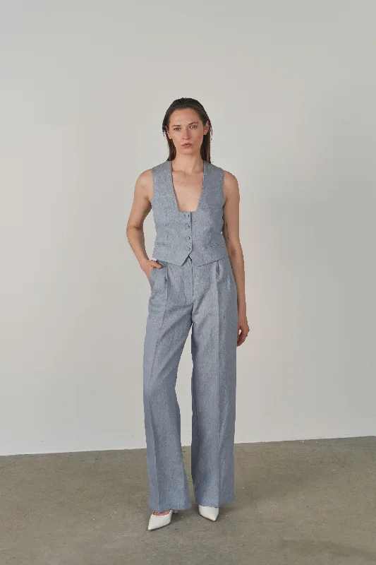 Blue Zelva Sustainable Linen wide-leg pants