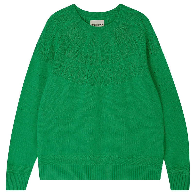 Cashmere Big Cable Crew in Bright Green