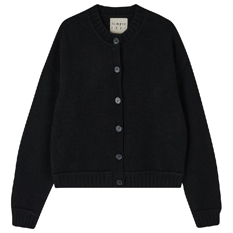 Cashmere Boxy Crew Cardigan in Black