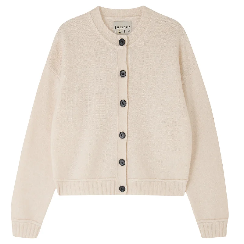 Cashmere Boxy Crew Cardigan in Oatmeal