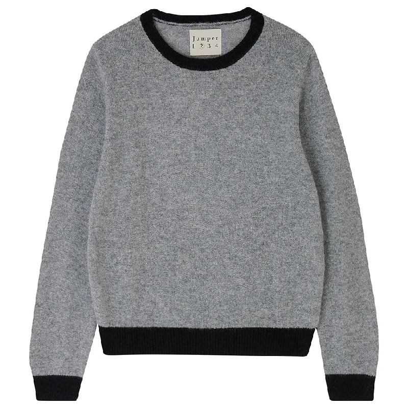 Cashmere Contrast Crew in Mid Grey and Black